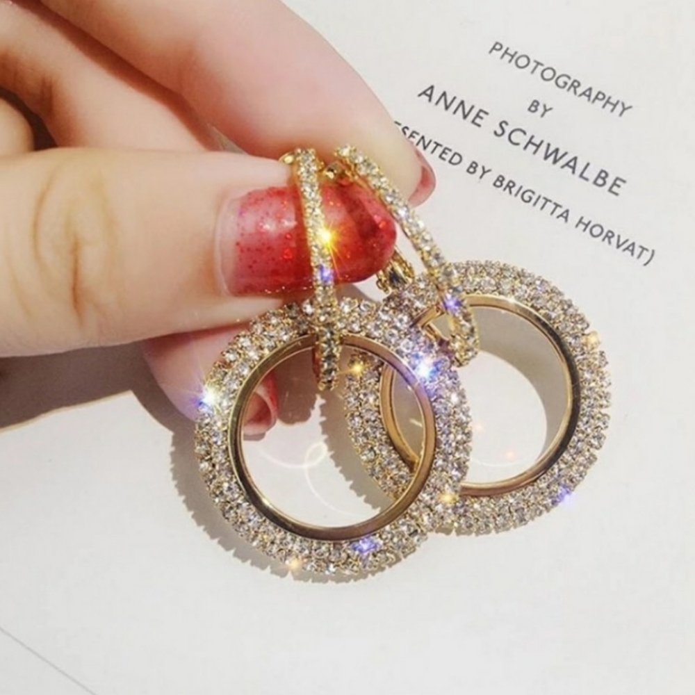 Sparkle Circle CZ Gold Tone Earrings - Picture 8 of 8